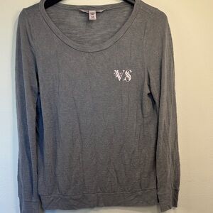 Victoria's Secret Gray Scoop Neck Long Sleeve Top with Pink VS Logo Vintage y2k